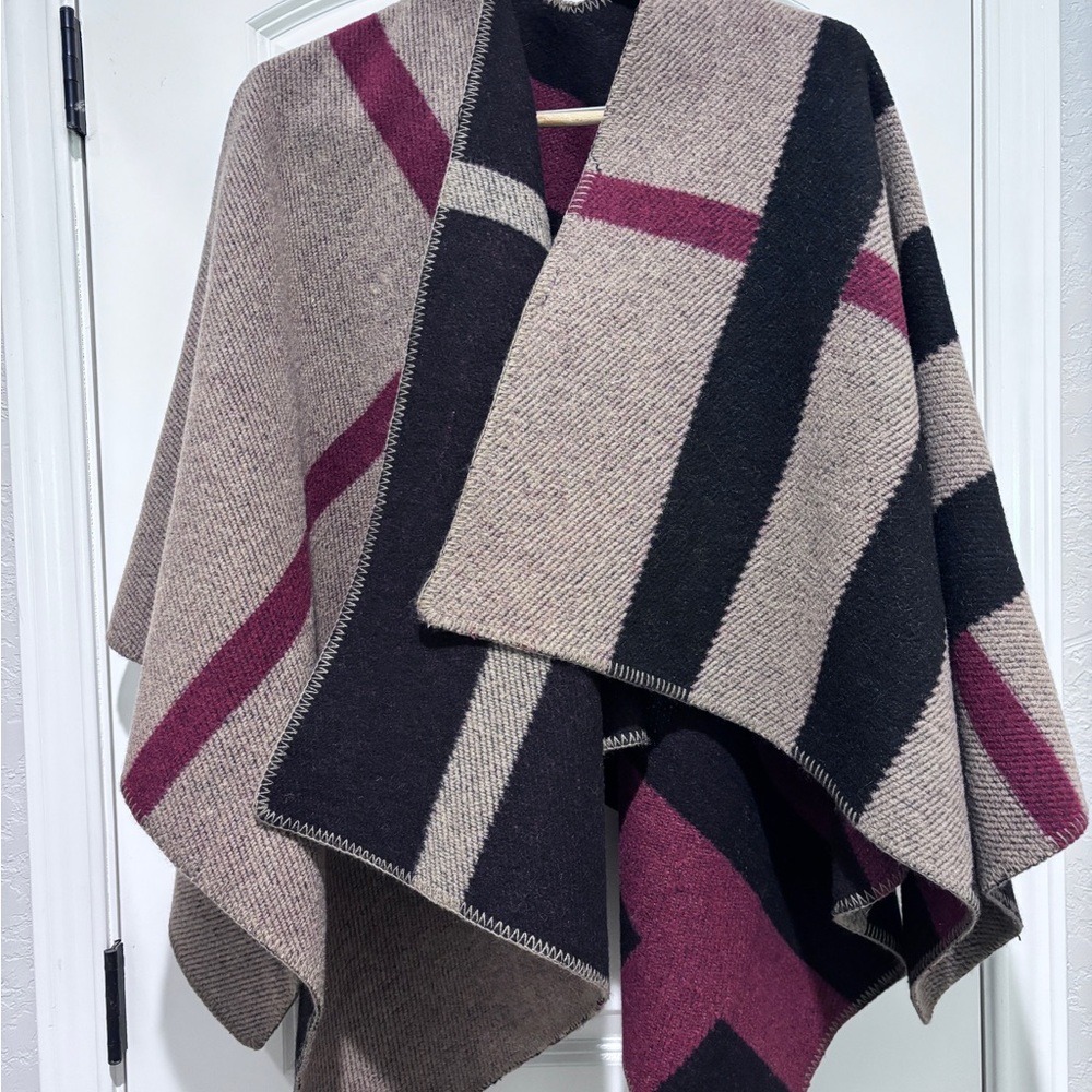 Burberry Beige, Black and Burgundy Cape Mega Check